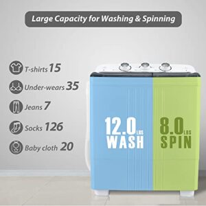 Homguava Portable Washing Machine 20Lbs Capacity Compact Washer and Dryer Combo Twin Tub Laundry Washer(12Lbs) & Spinner(8Lbs) with Built-in Gravity Drain Pump for Apartment,Dorms,RV Camping