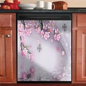 beautiful animal butterflies and cherry flowers clear dishwasher door cover vinyl magnetic bright color panel decal kitchen decor refrigerator stickers 23″ w x 26″ h