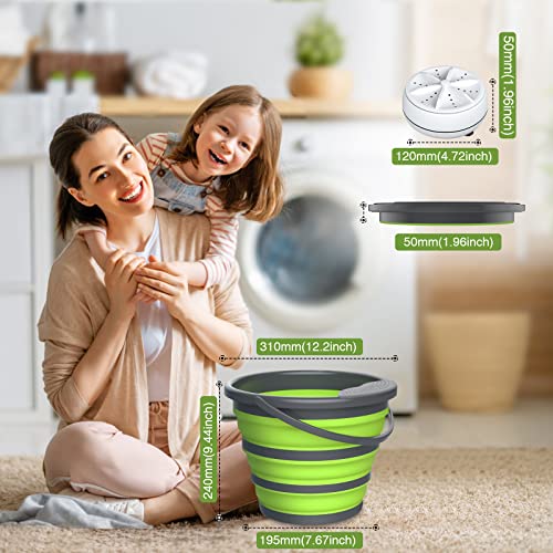 Portable Washing Machine,10L Mini Washing Machine Foldable Laundry Tub, Ultrasonic Turbine Bucket by USB Powered, Baby Clothes Washer for Home Travel Apartments Dorms Socks Underwear Bra-Green