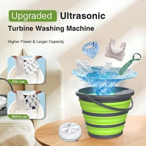 Portable Washing Machine,10L Mini Washing Machine Foldable Laundry Tub, Ultrasonic Turbine Bucket by USB Powered, Baby Clothes Washer for Home Travel Apartments Dorms Socks Underwear Bra-Green