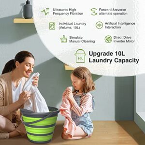 Portable Washing Machine,10L Mini Washing Machine Foldable Laundry Tub, Ultrasonic Turbine Bucket by USB Powered, Baby Clothes Washer for Home Travel Apartments Dorms Socks Underwear Bra-Green