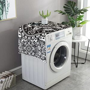GVFTG Black and White Lotus Mandala Style Washing Machine Top Cover Washer and Dryer Top Covers Fridge Dust Proof Cover Washing Machine Top Cover with Refrigerator Storage Organizer Bags 51x21 Inch