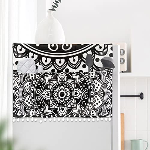 GVFTG Black and White Lotus Mandala Style Washing Machine Top Cover Washer and Dryer Top Covers Fridge Dust Proof Cover Washing Machine Top Cover with Refrigerator Storage Organizer Bags 51x21 Inch