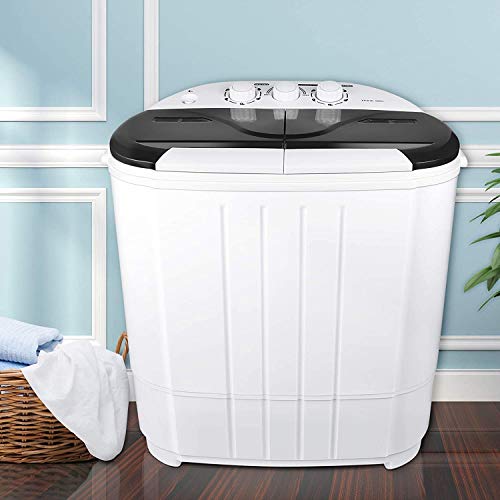 Intexca US Portable Twin Tub Mini Washing Machine w/ Spin and Dryer Function, Compact Design for College Dorms, Apartment, RV’s. Mini laundry Barrel Washer for Baby Clothes, Underwear, Delicates -Black