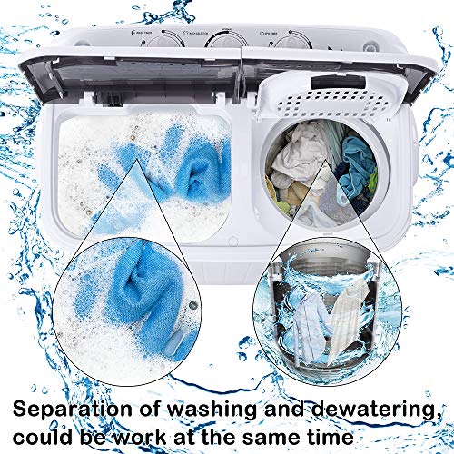 ANEUHS Big Capacity Compact Twin Tub Portable Mini Washing Machine 14.3lbs/16.5lbs Capacity, Built-in Drain Pump/Washer and Spin Dryer Combo,Semi-Automatic (14.3lbs)