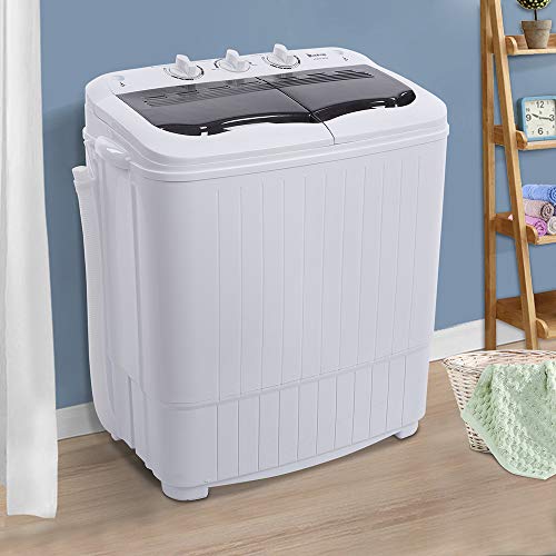 ANEUHS Big Capacity Compact Twin Tub Portable Mini Washing Machine 14.3lbs/16.5lbs Capacity, Built-in Drain Pump/Washer and Spin Dryer Combo,Semi-Automatic (14.3lbs)