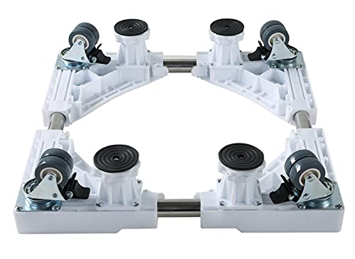 MAOPINER Multi-functional Washing Machine Stand Adjustable Base Mobile Roller with 4×2 Locking Rubber Swivel Wheels and 4 Strong Feet for Washing Machine, Dryer and Refrigerator 8 Wheels (White)