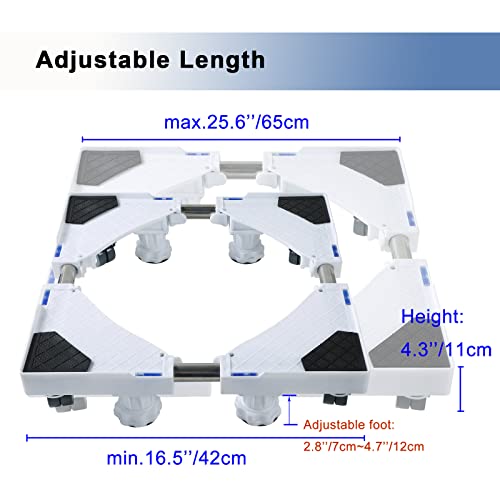 MAOPINER Multi-functional Washing Machine Stand Adjustable Base Mobile Roller with 4×2 Locking Rubber Swivel Wheels and 4 Strong Feet for Washing Machine, Dryer and Refrigerator 8 Wheels (White)
