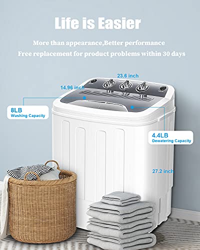 Cirstore Portable Washing Machine Double Bathtub 12.4 Lbs Compact Mini Washer and Dryer Combo with Timer Control,Clothes Washing Machine for Apartment Dorm RV Camping