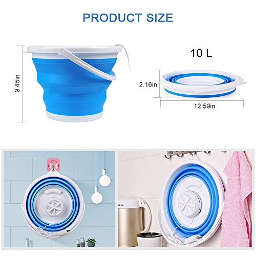 10L Portable Mini Washing Machine, Folding Turbo Washing Compact Ultrasonic Turbine Washer Lightweight Travel Laundry Washer USB Powered Camping Apartments Dorms RV Business Trip Clothes