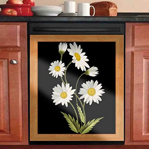 Tup Simple Pattern of Daisy Flower Dishwasher Door Sticker Cover Vinyl Magnetic Panel Decal Refrigerator Magnets 23W26H inch