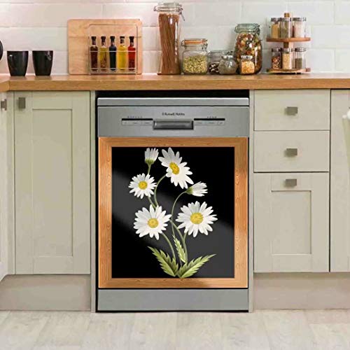 Tup Simple Pattern of Daisy Flower Dishwasher Door Sticker Cover Vinyl Magnetic Panel Decal Refrigerator Magnets 23W26H inch