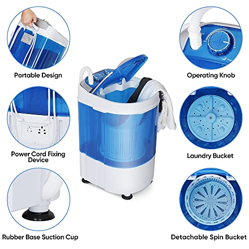 HomGarden 6.6lbs Capacity Mini Washing Machine for Compact Laundry, Portable Single Translucent Tub Washer with Timer Control and Spin Cycle Basket