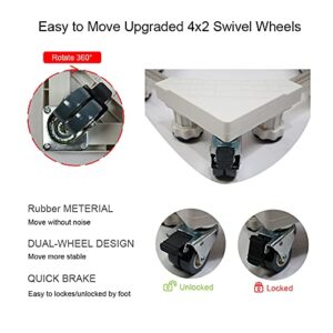 XINLAN Fridge Stand Mobile Base With 4 Locking Pair Wheels And 8 Oversized Strong Feet For Washer Dryer,Washing Machine Pedestal, Refrigerator Stand, Adjustable Square Base, Moving Roller (White)