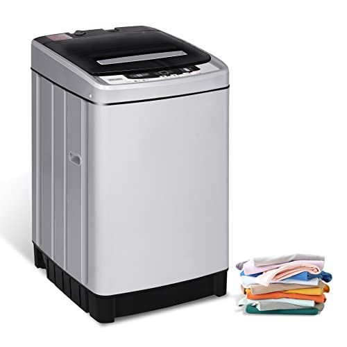 KUMIO 1.5CU.FT Automatic Portable Washing Machine, 11Lbs Compact Washing Machine with 8 Programs 10 Water Levels| LED Display| Child-Lock Function| Space Saving for Apartments, Dorms, RV