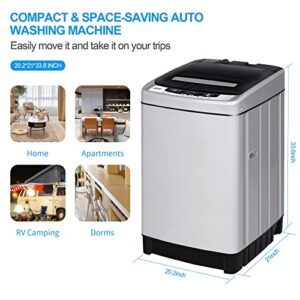 KUMIO 1.5CU.FT Automatic Portable Washing Machine, 11Lbs Compact Washing Machine with 8 Programs 10 Water Levels| LED Display| Child-Lock Function| Space Saving for Apartments, Dorms, RV