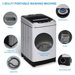 KUMIO 1.5CU.FT Automatic Portable Washing Machine, 11Lbs Compact Washing Machine with 8 Programs 10 Water Levels| LED Display| Child-Lock Function| Space Saving for Apartments, Dorms, RV