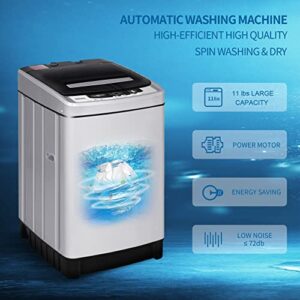 KUMIO 1.5CU.FT Automatic Portable Washing Machine, 11Lbs Compact Washing Machine with 8 Programs 10 Water Levels| LED Display| Child-Lock Function| Space Saving for Apartments, Dorms, RV