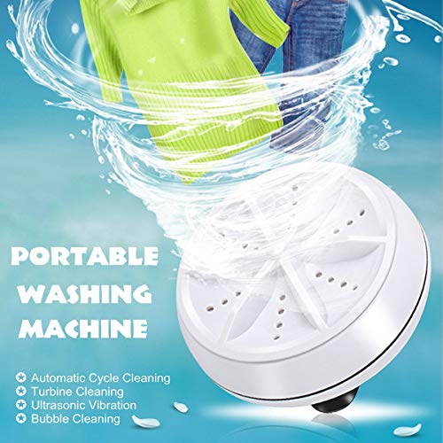 Mini Washing Machine Portable Ultrasonic Turbine Washer,Portable Washing Machine with USB for Travel Business Trip or College Rooms (A), White