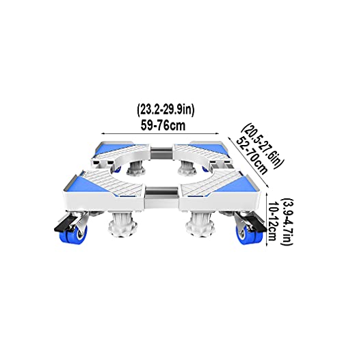 Fridge Trolley Wheels Stand Washing Machine Base Telescopic Length 59-76cm Width 52-70cm Movable Dryer and Dishwasher Pedestal Move Heavy Furniture and Appliances (H: 10-12cm) (8 Legs 4 Wheels)