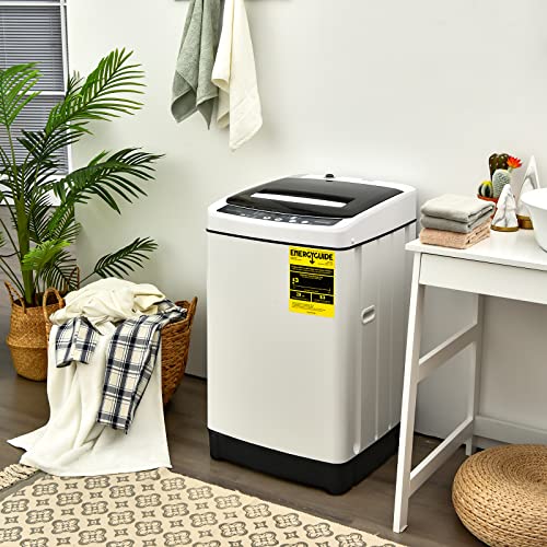 Mayjooy Portable Washing Machine, 1.5 cu.ft Full-Automatic Washer w/11lbs Capacity, 8 Wash Programs & 10 Water Levels, Compact Laundry Washer and Dryer Combo, Top Load Washer for Apt/Dorm (White)