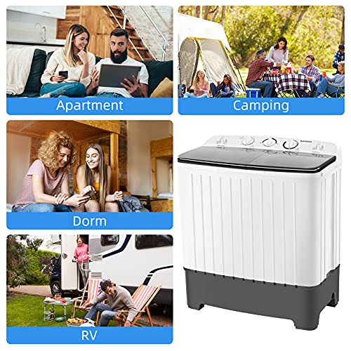 Sluuug Home Compact Portable Washing Machine, Mini Washer Machine and Dryer Combo, 17.6 Lbs Portable 11 Lbs Small Twin Tub Washer and 6.6 Lbs Spin Cycle for Camping, Dorms, College Apartments, RV, Rooms