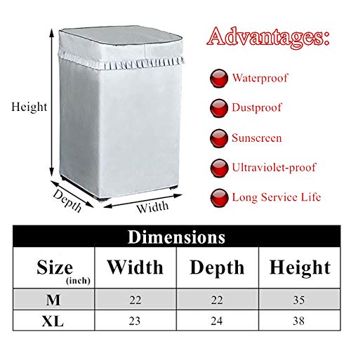 Washing Machine Cover for Top Load Washing Machine Protector Washer Dryer Covers for Automatic Compact Washer Top Loading Balcony Lavadora Waterproof Dustproof Sunproof Oxford (M(W22D22H36in))