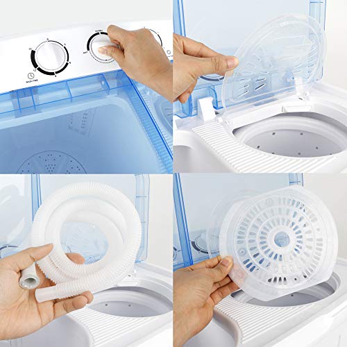 SUPER DEAL Portable Washer Mini Twin Tub Washing Machine 17.6 lbs w/78.8'' Inlet Hose, Gravity Drain Pump, For Camping, Apartments, Dorms, College Rooms, RV's, Delicates and more
