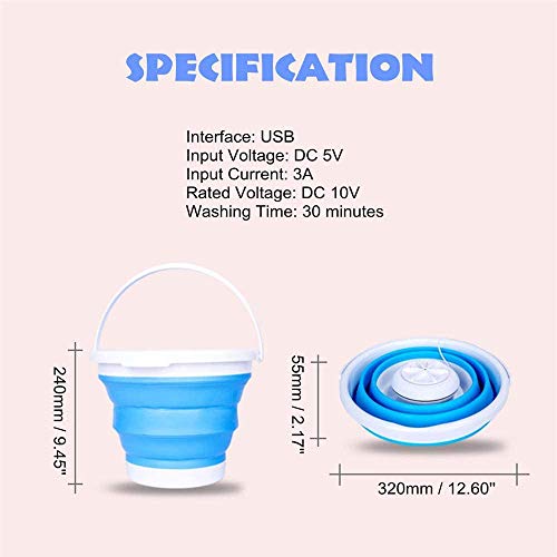 Portable Mini Turbo Washer Foldable Compact Ultrasonic Turbo Washer Travel Washer USB Powered (Blue)