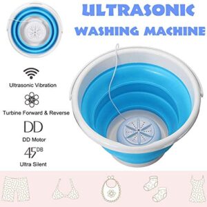 Portable Mini Turbo Washer Foldable Compact Ultrasonic Turbo Washer Travel Washer USB Powered (Blue)