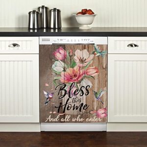 greture bless home flower kitchen dishwasher magnet cover, family flower cabinet appliances refrigerator decoration,washing machine wallpaper m, magnet 23 w x 26 h inch