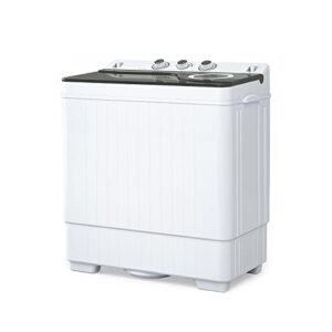 compact twin tub washing machine, anpuce portable mini washer portable laundry washer w/wash and spin cycle combo built-in drain pump/semi-automatic 26lbs capacity for camping, apartments, dorms, college rooms, rv’s, white&gray