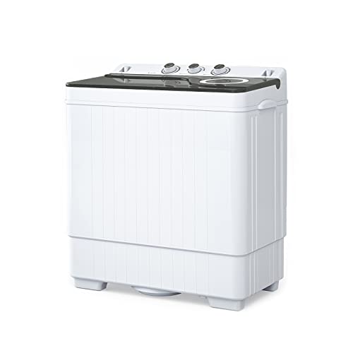 Compact Twin Tub Washing Machine, Anpuce Portable Mini Washer Portable Laundry Washer w/Wash and Spin Cycle Combo Built-in Drain Pump/Semi-Automatic 26lbs Capacity for Camping, Apartments, Dorms, College Rooms, RV’s, White&Gray