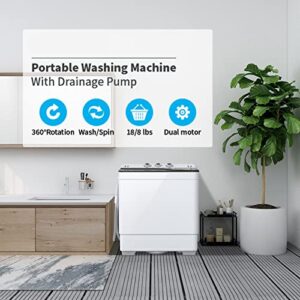 Compact Twin Tub Washing Machine, Anpuce Portable Mini Washer Portable Laundry Washer w/Wash and Spin Cycle Combo Built-in Drain Pump/Semi-Automatic 26lbs Capacity for Camping, Apartments, Dorms, College Rooms, RV’s, White&Gray