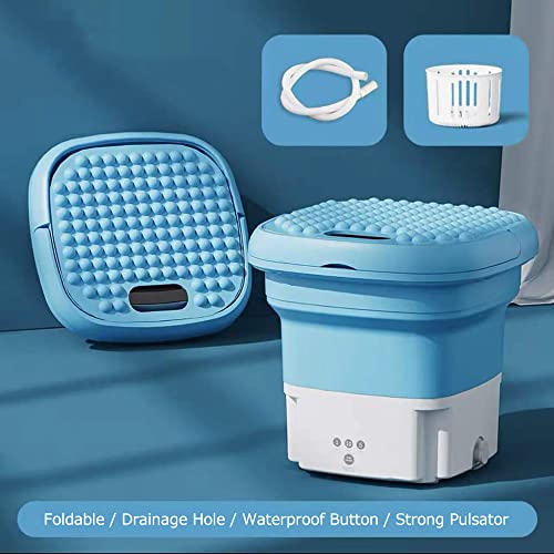 Matybobe Portable Washing Machine, Foldable Mini Washer with Forward and Reverse Pulsator Elution Dual Purpose, for Baby Clothes, Underwear or Small Items, Apartment Dorm, Camping, Travelling, Blue