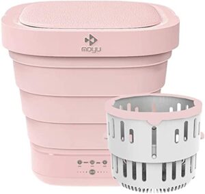 belypoke mini portable bucket washer & dryer energy saving folding washing machine with soft spin dry and drainage pipe for underwear, socks & baby clothes pink