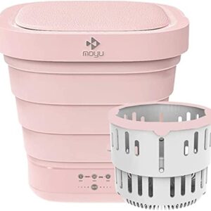 Belypoke Mini Portable Bucket Washer & Dryer Energy Saving Folding Washing Machine with Soft Spin Dry and Drainage Pipe for Underwear, Socks & Baby Clothes Pink