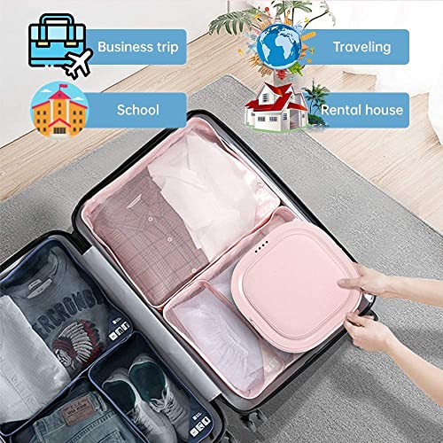 Belypoke Mini Portable Bucket Washer & Dryer Energy Saving Folding Washing Machine with Soft Spin Dry and Drainage Pipe for Underwear, Socks & Baby Clothes Pink