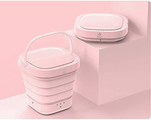 Belypoke Mini Portable Bucket Washer & Dryer Energy Saving Folding Washing Machine with Soft Spin Dry and Drainage Pipe for Underwear, Socks & Baby Clothes Pink