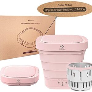 Belypoke Mini Portable Bucket Washer & Dryer Energy Saving Folding Washing Machine with Soft Spin Dry and Drainage Pipe for Underwear, Socks & Baby Clothes Pink