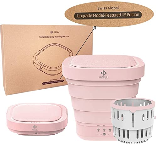 Belypoke Mini Portable Bucket Washer & Dryer Energy Saving Folding Washing Machine with Soft Spin Dry and Drainage Pipe for Underwear, Socks & Baby Clothes Pink