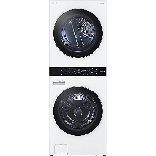 LG WKEX200H Single Unit Washtower With Center Control 4.5 Cu.Ft. Front Load Washer & 7.4 Cu.Ft. Electric Dryer (White)