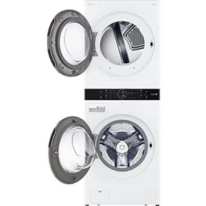 LG WKEX200H Single Unit Washtower With Center Control 4.5 Cu.Ft. Front Load Washer & 7.4 Cu.Ft. Electric Dryer (White)