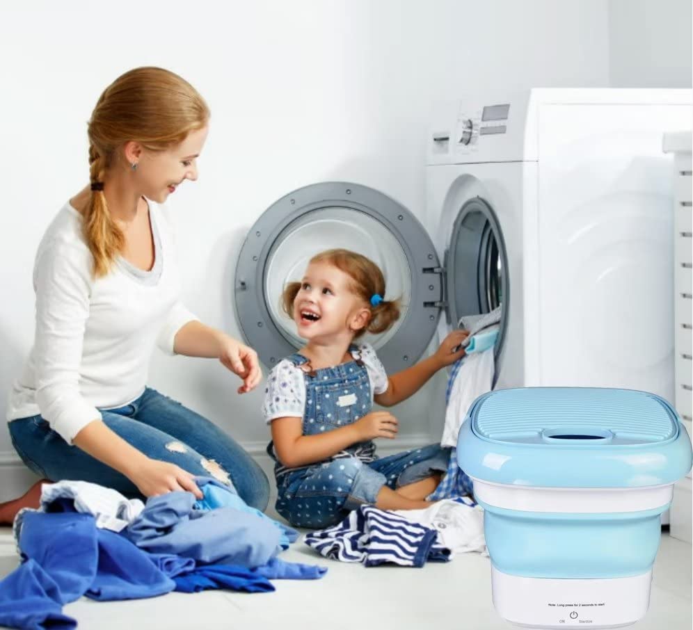 ZKFDP Portable Washing Machine,Ultrasonic Mini Washing Machine,Folding Washing Machine for Wash Baby Clothes, Apartment Dorm,Travelling，Gift for Friend or Family（Blue）