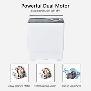 Mayjooy Portable Washing Machine, 26lbs Twin Tub Washer (18lbs) & Spinner (8lbs) Combo, Compact Laundry Machine w/3 Control Knobs, Timer Function & Built-in Drain Pump, for Apartment/RV/Dorm (Grey)