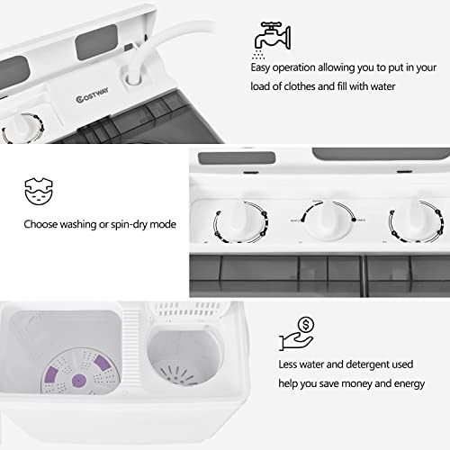 Mayjooy Portable Washing Machine, 26lbs Twin Tub Washer (18lbs) & Spinner (8lbs) Combo, Compact Laundry Machine w/3 Control Knobs, Timer Function & Built-in Drain Pump, for Apartment/RV/Dorm (Grey)