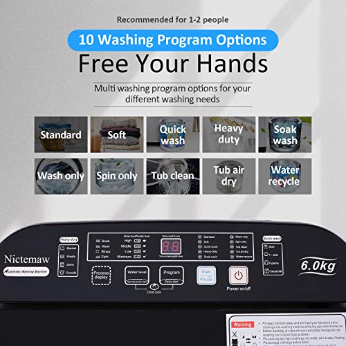 Portable Washing Machine,Full Automatic Washer with 10 Programs and 8 water levels, 1.45cu.ft/13.5 lbs Capacity Ideal Laundry Washer for RVs, Dorm, Apartment (1.45cu.ft)