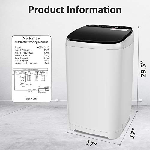 Portable Washing Machine,Full Automatic Washer with 10 Programs and 8 water levels, 1.45cu.ft/13.5 lbs Capacity Ideal Laundry Washer for RVs, Dorm, Apartment (1.45cu.ft)