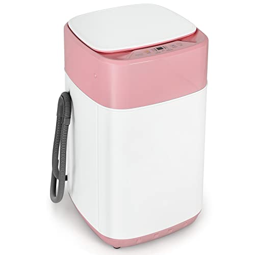 Giantex Portable Washing Machine, Full Automatic Washer and Dryer Combo 8lbs, 1.0 cu.ft 6 Programs 6 Water Levels Built-in Drain Pump, Top Load 2 in 1 Laundry Washer Apartment Dorm (Pink & White)