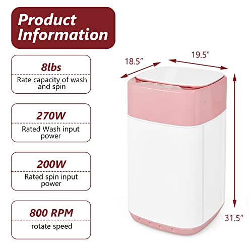 Giantex Portable Washing Machine, Full Automatic Washer and Dryer Combo 8lbs, 1.0 cu.ft 6 Programs 6 Water Levels Built-in Drain Pump, Top Load 2 in 1 Laundry Washer Apartment Dorm (Pink & White)